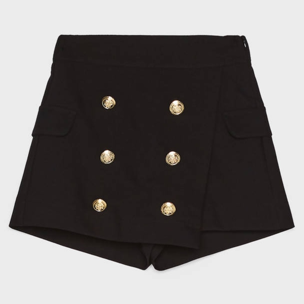 Bershka Buttoned Skort - black with gold buttons